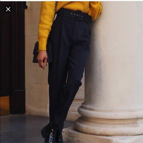 Zara Small navy blue belted pants nwt 