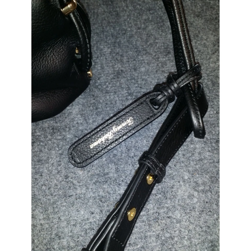 Tommy Bahama Crossbody Bag Black Leather Embroidered Gold Tone Embellish Boho - Image 2 of 4