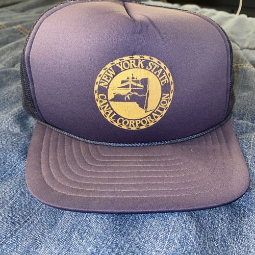 Vintage 80s 90s Snapback Hat NY State Erie Canal Corporation Mesh Trucker Blue eBay