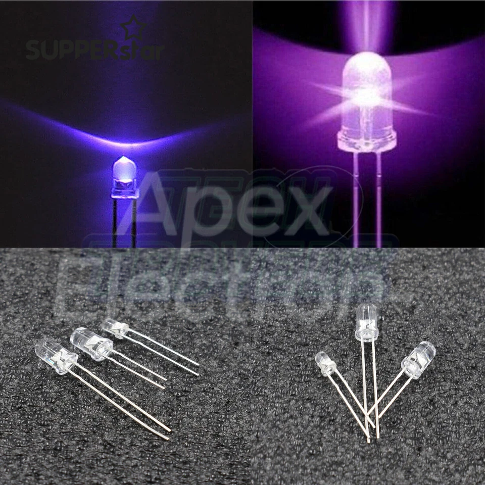LED Emitting Diode 3/5mm Round UV Purple 365-400nm Super-Bright CLEAR ASS - Bild 2 von 3