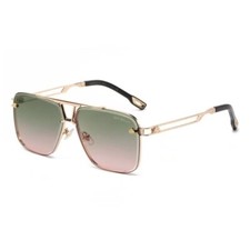 Round Solid Color Sunglasses - Premium UV Protection Glasses -Gold Frame Green P