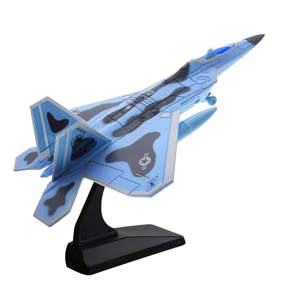 1:100 Aviation Aircraft Model F-22 Alloy Fighter Aircraft Sound Light Military - Image 3 of 4