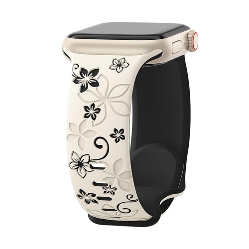 Silicone Band Strap For Apple Watch Series Ultra 2 9 8 7 SE 6 Floral Engraved - Picture 13 of 15