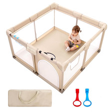 Corral de Juego para Bebes de 50x50 in con Puerta y Malla Transpirable Beige