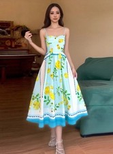 ZARA Lemon Print Poplin Midi Dress Size M Holiday Summer 3454/347