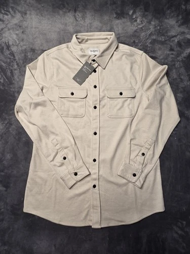 NWT Goodfellow & Co Mens L Tall Comfort Wear Shirt Jacket Shacket Cream Beige image 2