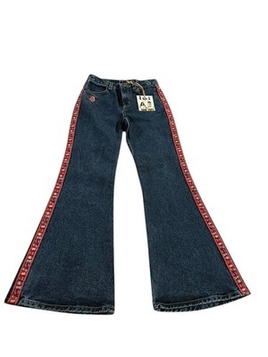 VTG Girl Sz 14 LEI Jeans Bell Bottom Flare Doll Ribbon Sides 1990 s USA 24x27.5