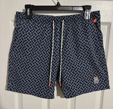 Psycho Bunny Swim Shorts Mens Sz. Small Blue Geometric Print Lined Bathing Suit