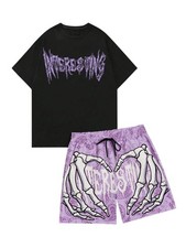 Men's Summer 2 Piece Outfits Crewneck Graphic Tee Shirt and Paisley Bandana S...