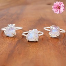 Rainbow Moonstone Gemstone 925 Sterling Silver Ring Handmade Jewelry Ring Gift