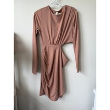 Tyche Mauve Ribbed Long Sleeve Mini Dress Side Cutout Ruched Skirt Large