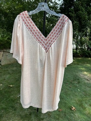 Kori America Women s Top 1XL Peach Embroidered Boho Tunic NWT, Plus Size