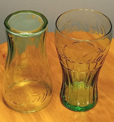 Vintage Coca Cola Drink Clear Green Tint Soda  Pop Soft Drink Glass Set Of Two