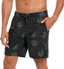 Hurley Swim Shorts Black Striped Size Small, 18  Outseam 7.5  Inseam, Stretch,