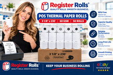 (50 ROLLS) 60 GSM 3 1/8" x 230' THERMAL POS RECEIPT PRINTER ROLLS