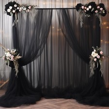 20x10 Black Tulle Backdrop Curtains Sheer Wedding Photo Background Drapes