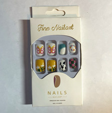 Fine Nailart Pre-Designed Press-On Nails Short Square Multicolor Butterfly PD325