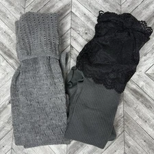 Women's Knit Socks 2 Pair Gray and Black Leg Warmers Extra Long 19" Stockings