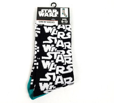 Disney Star Wars Adult Size 9-13 Black White Teal Novelty Graphic Crew Socks 1Pk