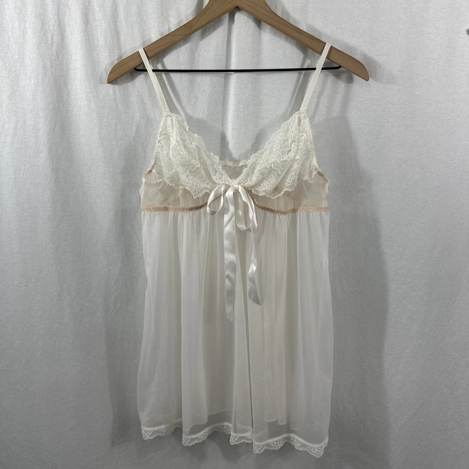 Victorias Secret 婴儿娃娃吊带花边透明 Coquette Flirty Bow 女式 M 码 — 第 3/4 张图片