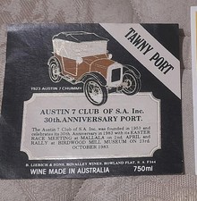Austin Club of SA 30th anniversary port label MINT