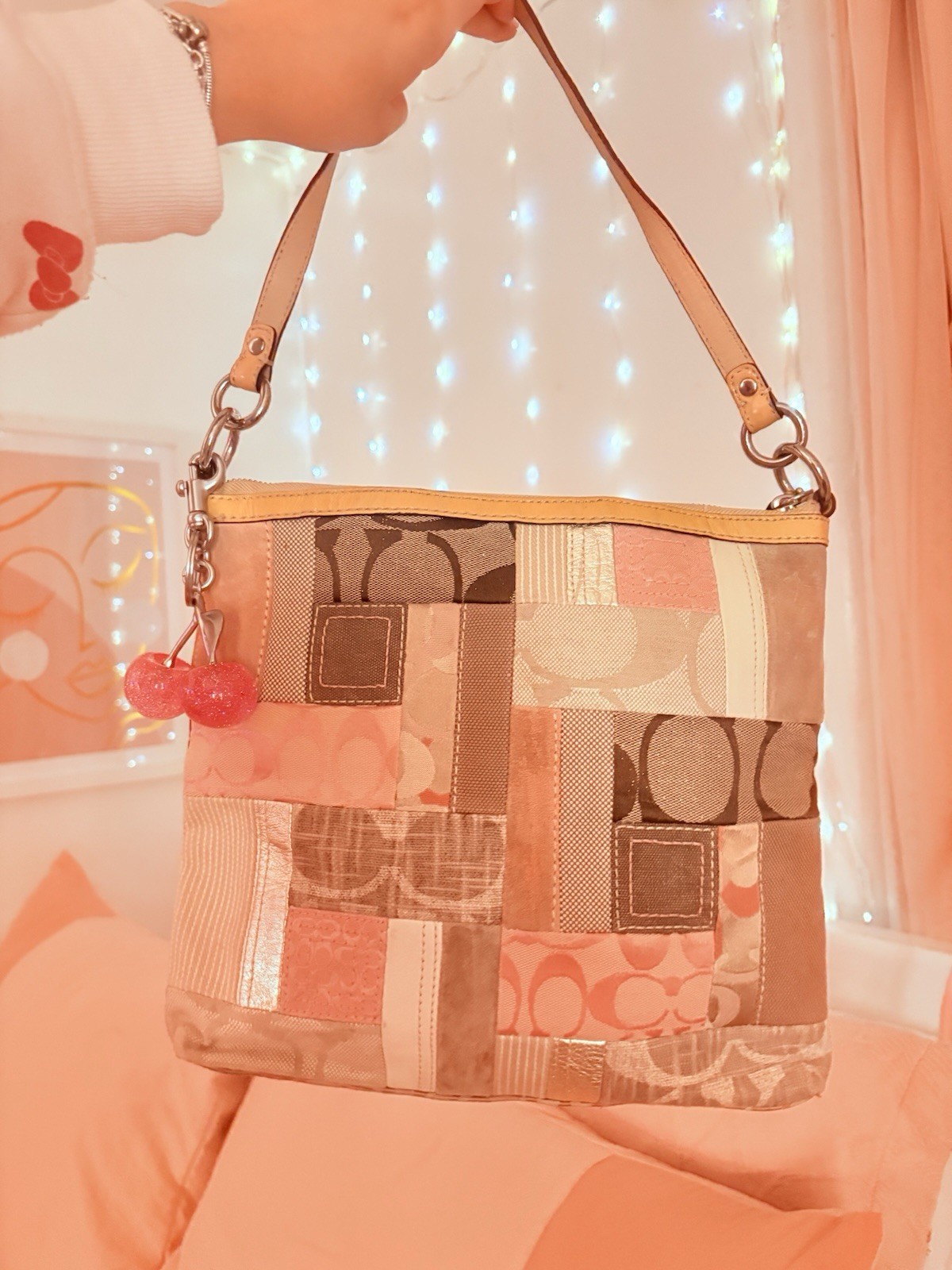 Coach Patchwork Shoulder Bag with Cherry Charm Be… - image 3