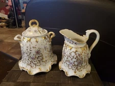 Antique 19th Century French Vieux Old Paris?Porcelain Pair  Creamer Sugar Bowl 
