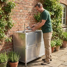 Freestanding Utility Sink with Cabinet, Stainless Steel Outdoor Sink Station