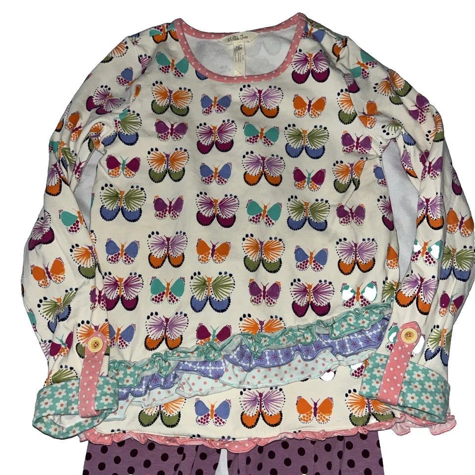 Matilda Jane Butterfly Shirt Purple Polka Dot Leggings Pants Set Outfit 8 - Image 2 of 4