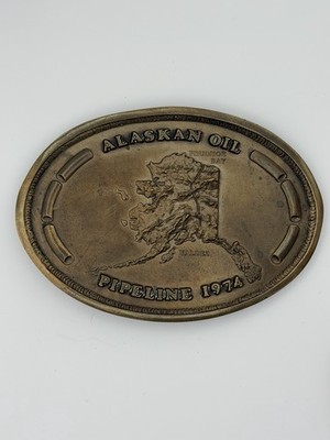 ALASKAN PIPELINE 1974 PRUDHOE BAY VALDEZ SOLID BRASS OILFIELD BELT BUCKLE