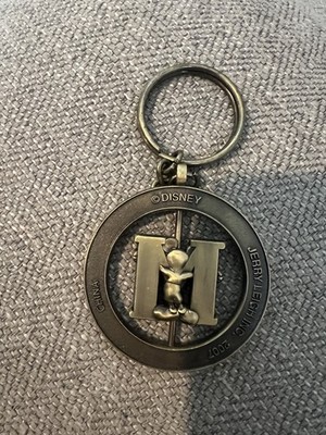Vintage Disney Mickey Mouse 1928 Spinning Keychain Bronze Tone Metal Key Ring