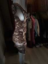 Lovely Day L Brown/Beige Camouflage Ruched Bodycon Mini Dress Cowl Neck