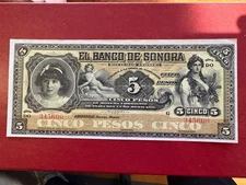 1900s Banco de Sonora 5 Pesos Remainder • Crisp Unissued ABNC Note