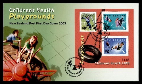 DR WHO 2003 NEW ZEALAND FDC CHILD HEALTH STAMP PLAYGROUND S/S $1.85 M72251