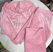 New Juicy Couture Velour Rhinestones Tracksuit 2 PC SET Rose-light Pink Size L