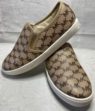 Michael Kors Women's Beige Signature Logo Monogram Slip-On Sneakers Shoes Size 4