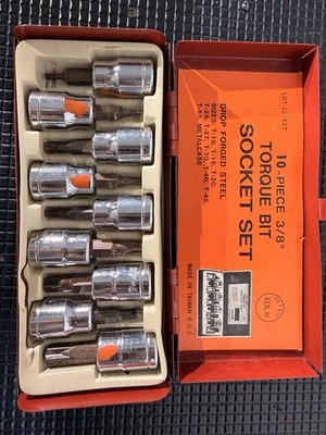 10pc 3/8  Drive Torx Bit Socket Set T10-T50 Metal Case Made in Taiwan