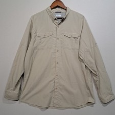 Columbia PFG Omni Shade Button Up Long Sleeve Shirt Khaki Large