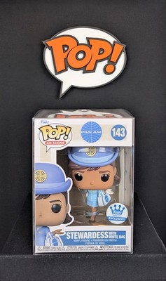 ''FUNKO POP'' ''PAN AM'' ''STEWARDESS WITH WHITE BAG'' ''143'' ''EXCLUSIVE'' ''PROTECTOR''