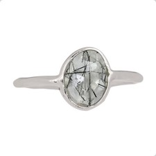 Natural Tourmalated Quartz / Black Rutile, Sri Lanka 925 Silver Ring s.7 CR71266