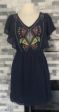 Flying Tomato Embroidered  Blue Boho Dress Sz S Peasant prairie hippie Flutter