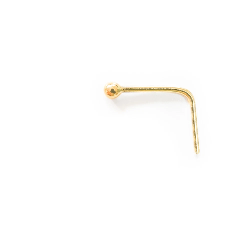 Perno de nariz de bola de 1 mm relleno de oro de 14 k piercing de nariz pequeña pasador de 0,6 mm 22 g en forma de L Foto 3 de 3