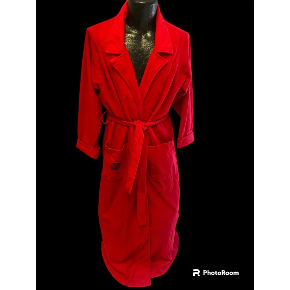 De Colección Años 90 Pierre Cardin TERCIOPELO Navidad ROJO Cinturón Vestido LOGO SALÓN Bata Foto 2 de 4