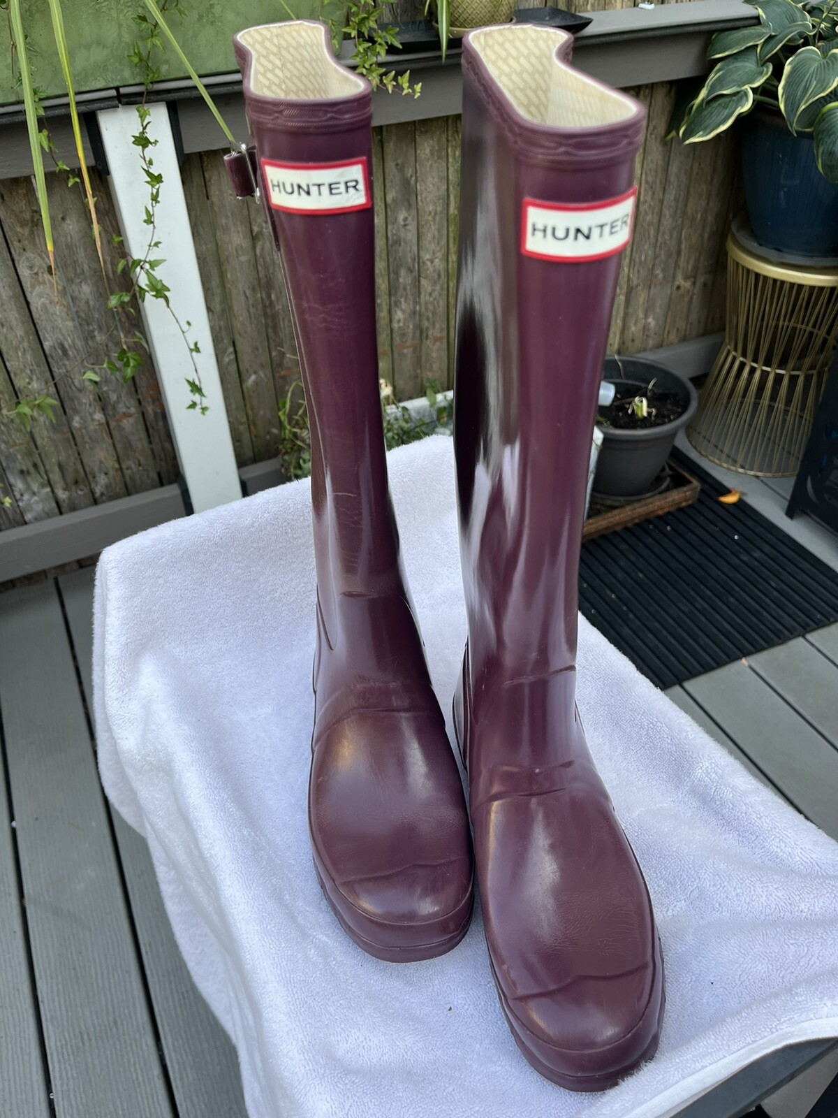 Hunter Women's Plum Purple Rain Boots Size 8 Waterproof Rubber Shoes-image