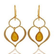 Yellow Chalcedony 925 Sterling Silver Gemstone Drop Dangle Earring Jewelry