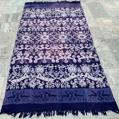 Vintage Hand Woven Indonesian Ikat Cloth West Samba Ikat Textile 4x7ft Free Ship