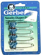 Gerber Novelty Teddy Bear Diaper Pins NIP Set of 4 1991 Baby Shower Vintage