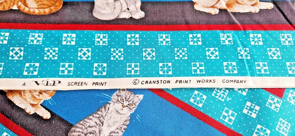 Vtg Cranston Print Works VIP 80s Fabric Country Cat /Kitty 4 Pillow Panels / Yd - Image 4 of 4