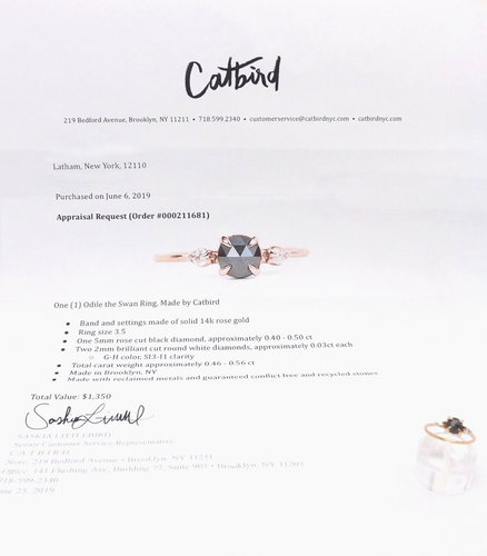 Catbird 14K Rotgold schwarzer Diamant Odile der Schwan Verlobungsring zertifiziert - Bild 3 von 10