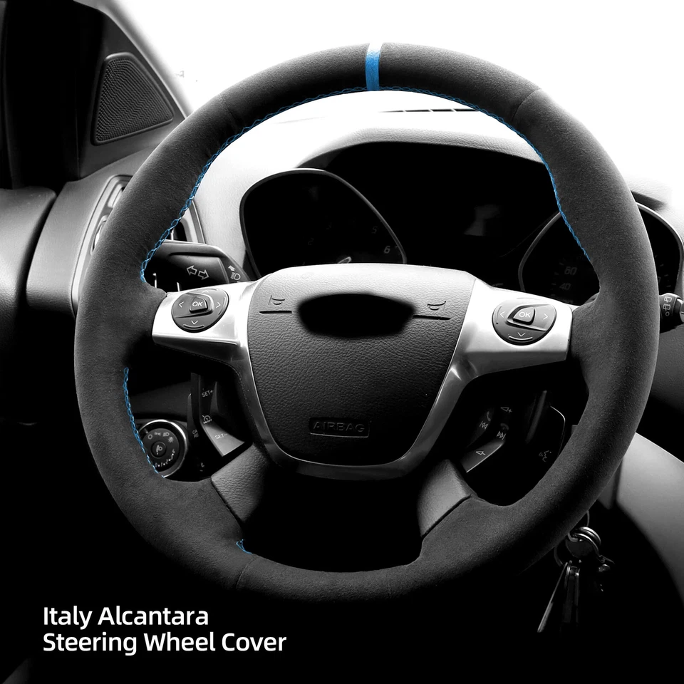 Hand Stitch Alcantara Steering Wheel Cover For Ford Focus 3 ST C-Max Energi Kuga - Image 2 of 4